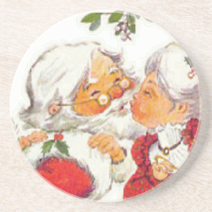 Vintagejul Santa som kysser Fru Claus Underlägg