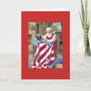 Vintagejul - Santa som syr en amerikanska flaggan, Kort