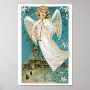Vintagejulängel som leker trumpeten poster