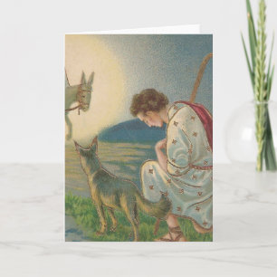 Vintagejulen som shepherdset knäfaller, besegrar helgkort