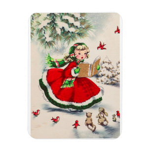 Vintagejulflicka i skog magnet