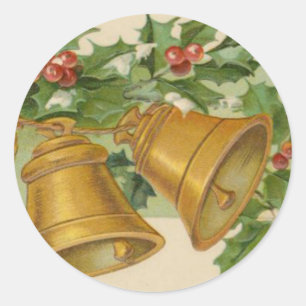 Vintagejulguld Klockor & djupfryst Holly. Runt Klistermärke