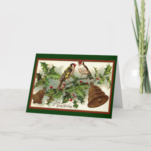 Vintagejulguld Klockor och fåglar Helgkort (Framsida)