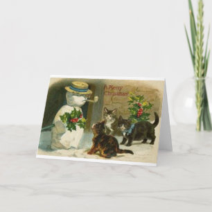 Vintagejulkatter och snögubbehälsningkort helgkort