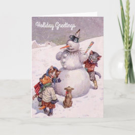Vintagejulkort, snögubbe & katter helgkort
