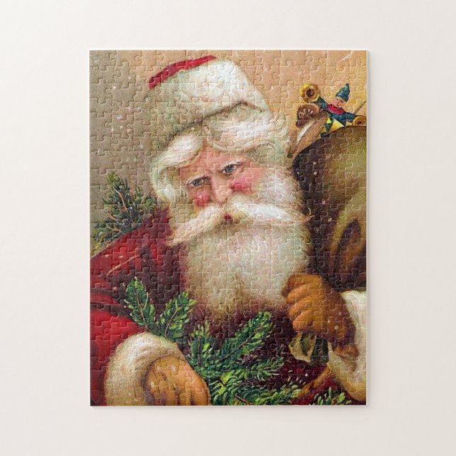 Vintagejultomten med säckfullt av leksaker pussel (Vertikal)