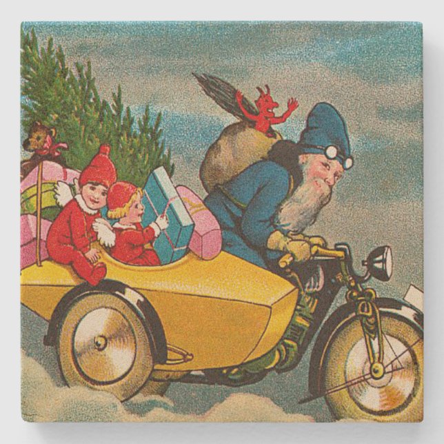 Vintagejultomten på motorcykeljul underlägg sten (Framsidan)