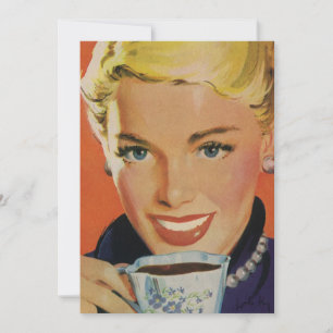 Vintagekaffe, Glad kvinna med retrokaffekopp Inbjudningar