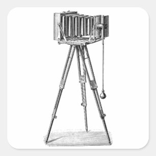 Vintagekamera - antik kamerafotografisvart fyrkantigt klistermärke