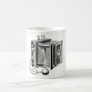 Vintagekamera - antik kamerafotografisvart kaffemugg