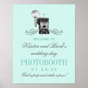 Vintagekamera Aqua Bröllopsfotobåsskylt Poster