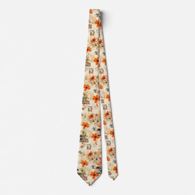 Vintagekamera Blommig Orange Senap Ephemera Slips (Framsida)
