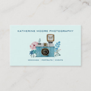 Vintagekamera & blommor Vattenfärg Fotografi Visitkort