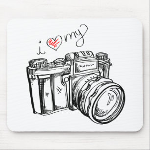 Vintagekamera, hand plockadeillustration, foto musmatta