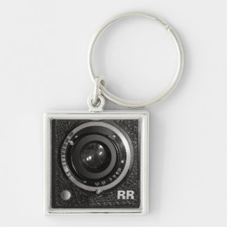 Vintagekamera Lens på en Keychain Fyrkantig Silverfärgad Nyckelring