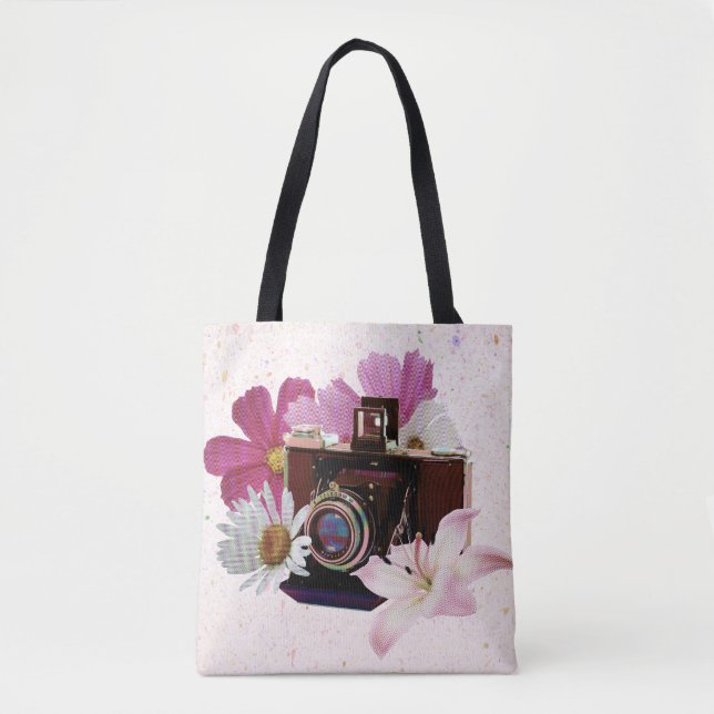 Vintagekamera med blommor tygkasse (Framsida)