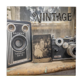 Vintagekameror och fototryck kakelplatta