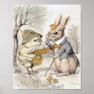 Vintagekanin och chickaffisch poster