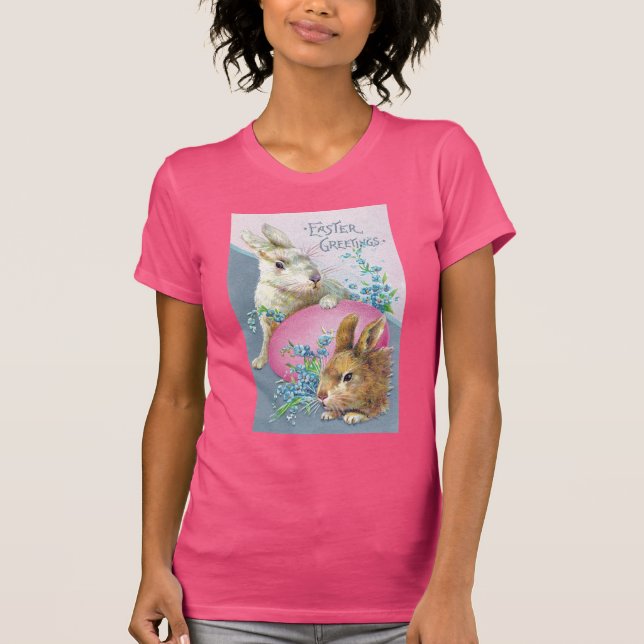 Vintagekaniner och jätte- rosa ägg t shirt (Framsida)