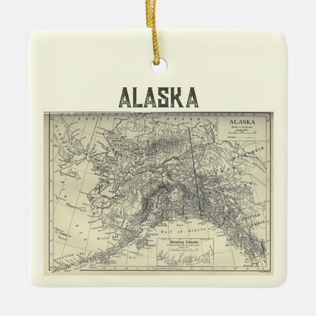 Vintagekart över Alaska Julgransprydnad Keramik (Framsida)