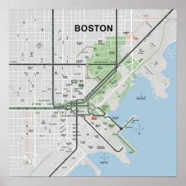 Vintagekart över Boston Massachusetts, Boston Ma U Poster