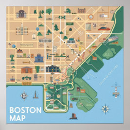 Vintagekart över Boston Massachusetts, Boston Ma U Poster