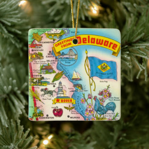 Vintagekart över Delaware Julgransprydnad Keramik