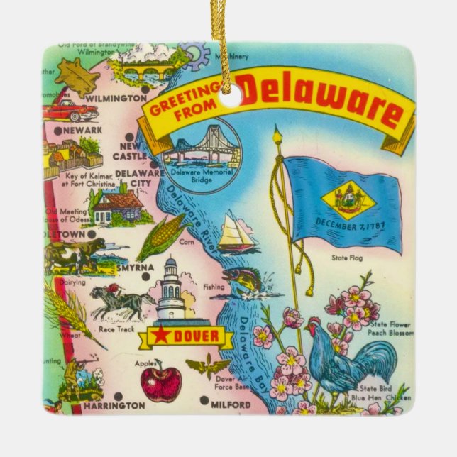 Vintagekart över Delaware  Julgransprydnad Keramik (Framsida)