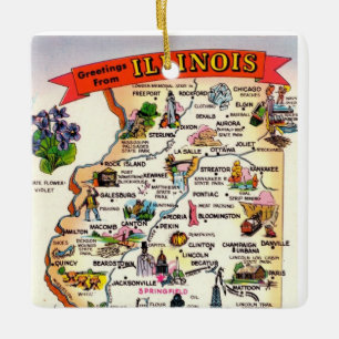 Vintagekart över Illinois Julgransprydnad Keramik