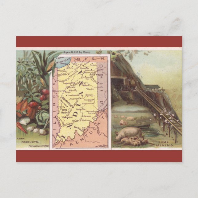 Vintagekart över Indiana Vykort (Framsida)