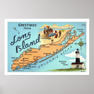 Vintagekart över Long Island 12x18 tryck