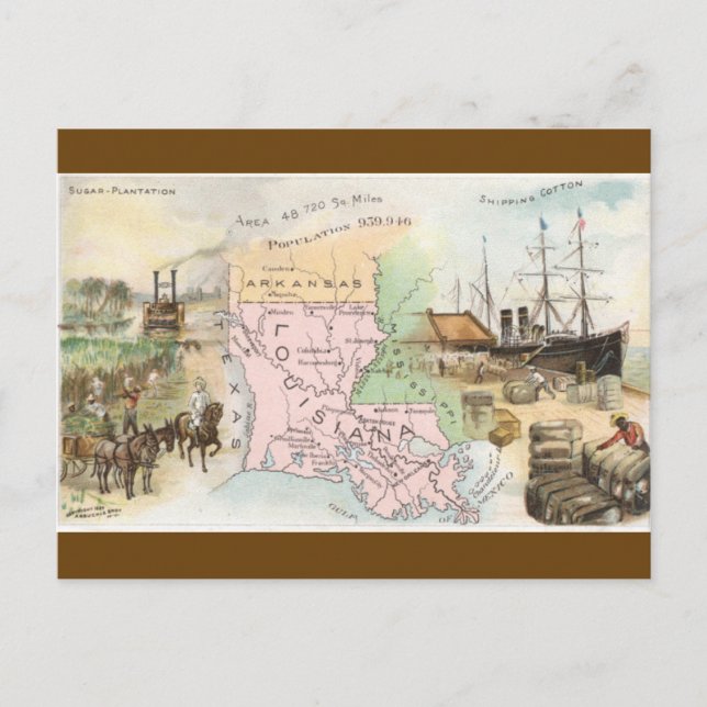 Vintagekart över Louisiana Vykort (Framsida)