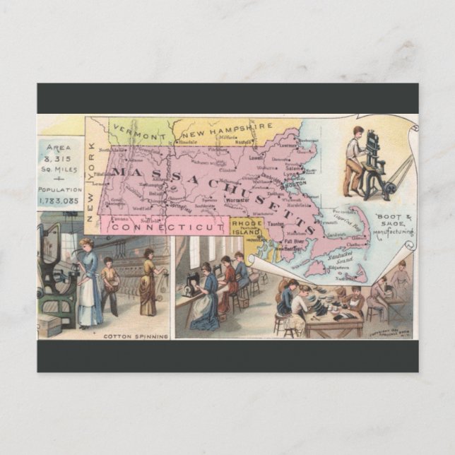 Vintagekart över Massachusetts Vykort (Framsida)