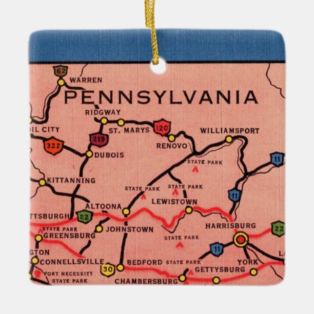 Vintagekart över Pennsylvania  Julgransprydnad Keramik (Framsida)