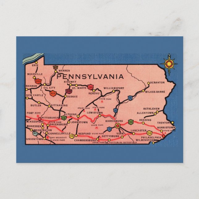 Vintagekart över Pennsylvania  Vykort (Framsida)