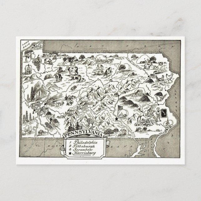 Vintagekart över Pennsylvania  Vykort (Framsida)