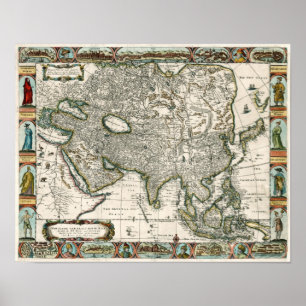 Vintagekarta 1666 av Asien Poster