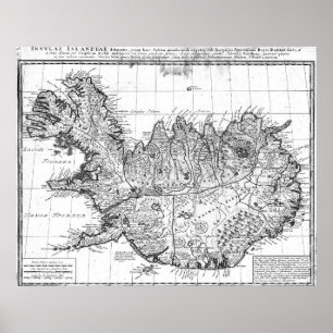 Vintagekarta av 1761) BW för island ( Poster