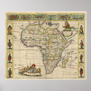 Vintagekarta av afrikan (1660) poster
