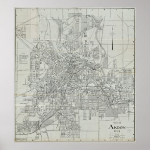 Vintagekarta av Akron Ohio (1917) Poster