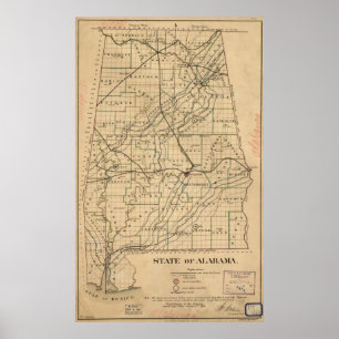 Vintagekarta av Alabama (1866) Poster