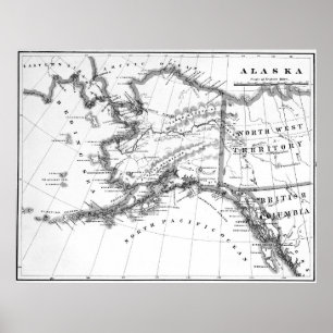 Vintagekarta av Alaska (1883) BW Poster