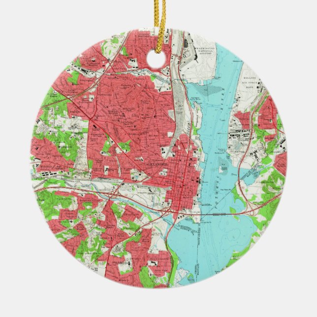 Vintagekarta av Alexandria Virginia (1965) Julgransprydnad Keramik (Framsidan)