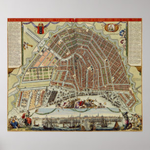 Vintagekarta av Amsterdam (1688) Poster