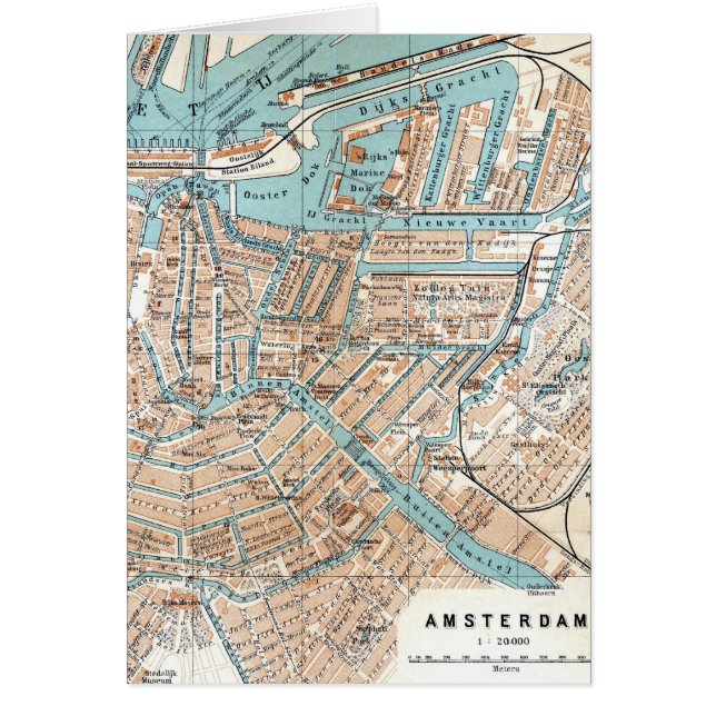 Vintagekarta av Amsterdam (1905) Hälsningskort (Framsidan)