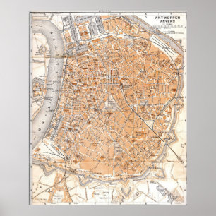 Vintagekarta av Antwerp Belgien (1905) Poster