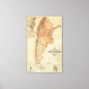 Vintagekarta av Argentina (1882) Canvastryck