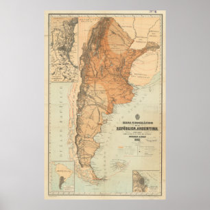 Vintagekarta av Argentina (1882) Poster