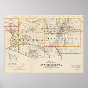 Vintagekarta av Arizona och nytt - mexico (1866) Poster