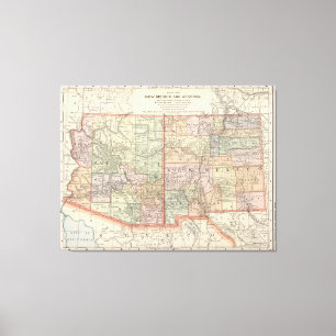 Vintagekarta av Arizona och nytt - mexico (1891) Canvastryck